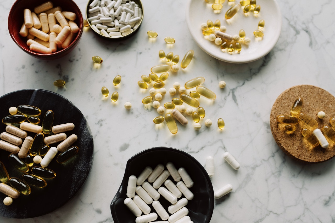 mixed medicinal capsules with pills and tablets in variety